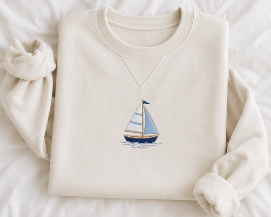 Harbor Boat Embroidered Crewneck